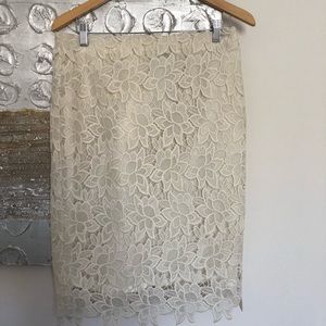 Ann Taylor ivory lace pencil skirt